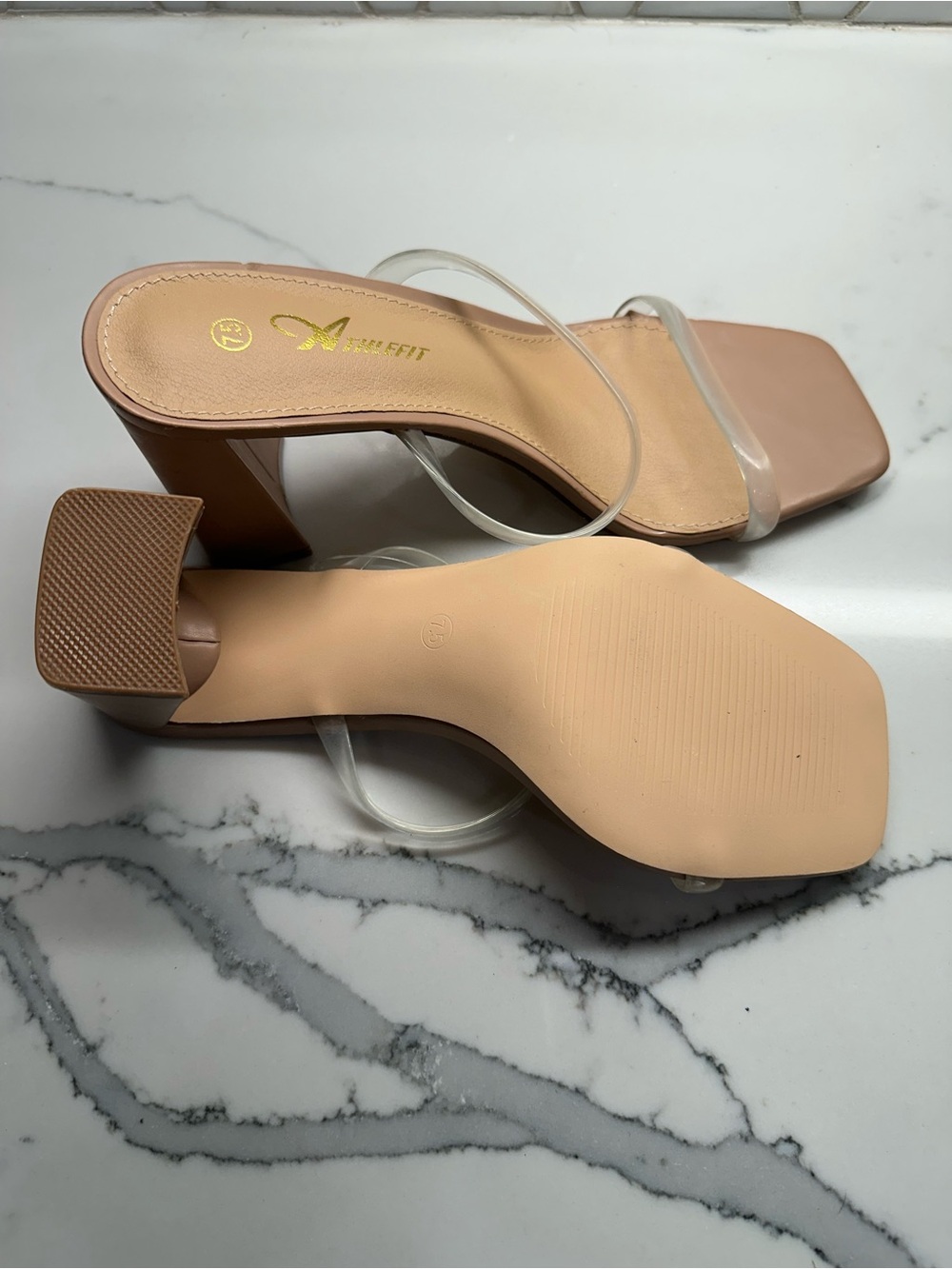 Clear-Strap Nude Block Heel Sandals - Picture 5 of 6